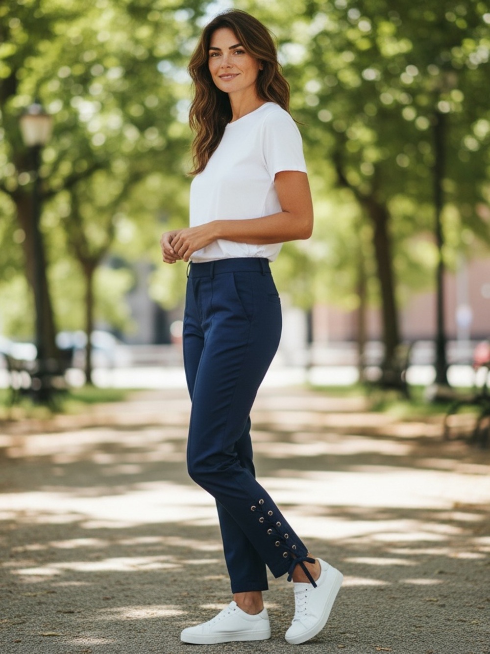 Talbots Navy Ankle Pants with Criss Cross Lacing at Hem Size 12